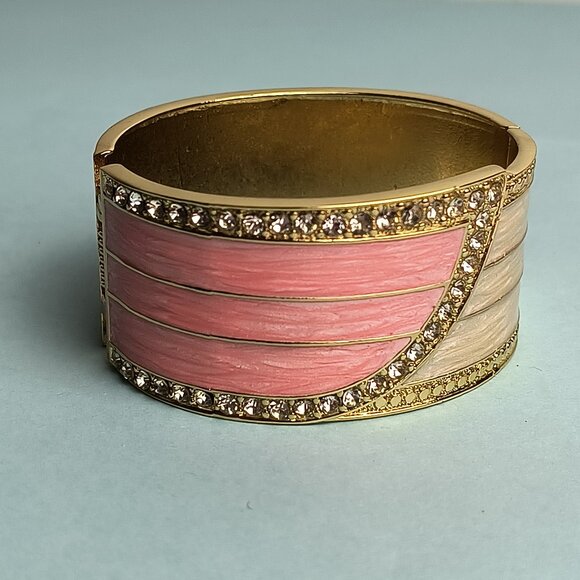 Retro Dripping Oil Oval Hinged Cuff Bangle Clamper Bracelet Two Tone Gol… - Picture 2 of 9